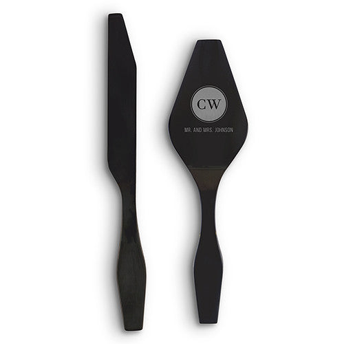 Onyx Black Modern Cake Serving Set - Circle Monogram Etching Black