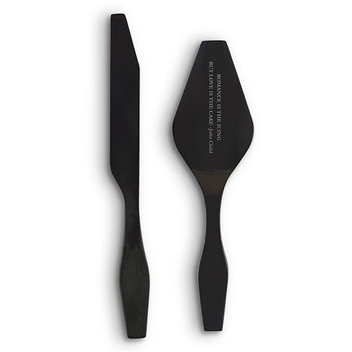 Onyx Black Modern Cake Serving Set - Open Format Etching Black