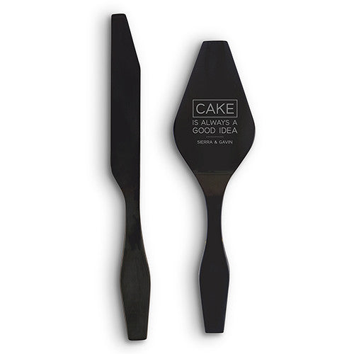 Onyx Black Modern Cake Serving Set - Cake Etching Black