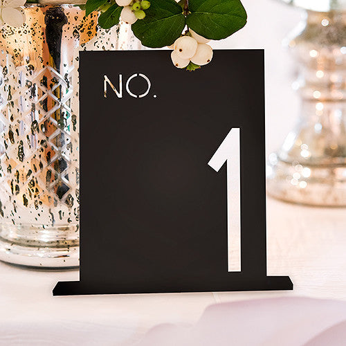 Black Acrylic Table Number - No. in Block Style