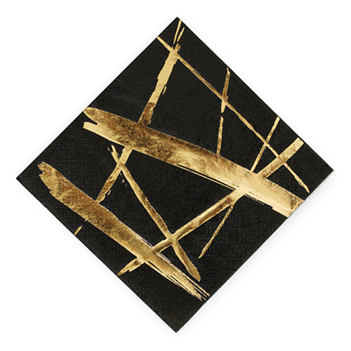 Gold Strokes Black Cocktail Napkins - Small
