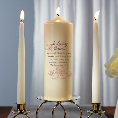 Autumn Leaf Memorial Pillar Candles White Willow Green