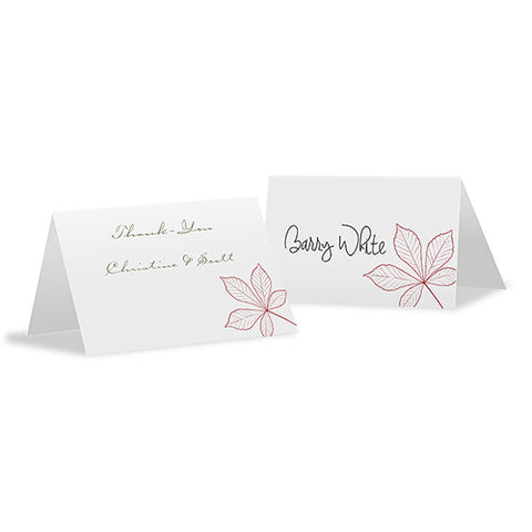 Autumn Leaf Place Card With Fold Willow Green