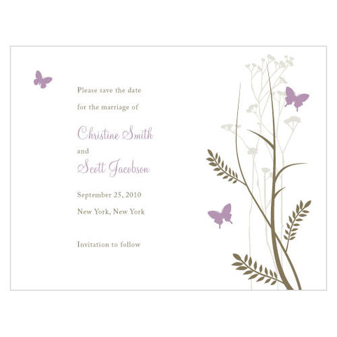 Romantic Butterfly Save The Date Card Lavender
