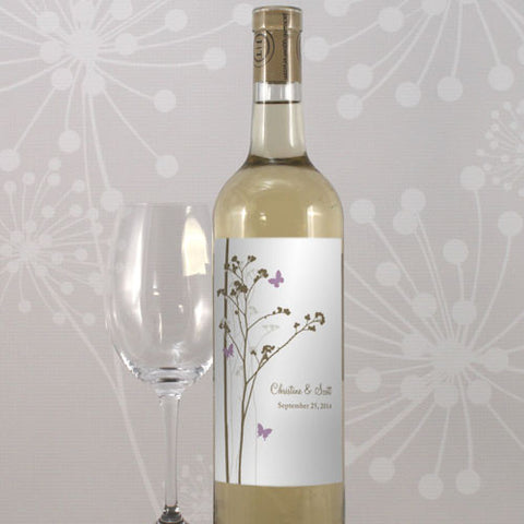 Romantic Butterfly Wine Label Lavender