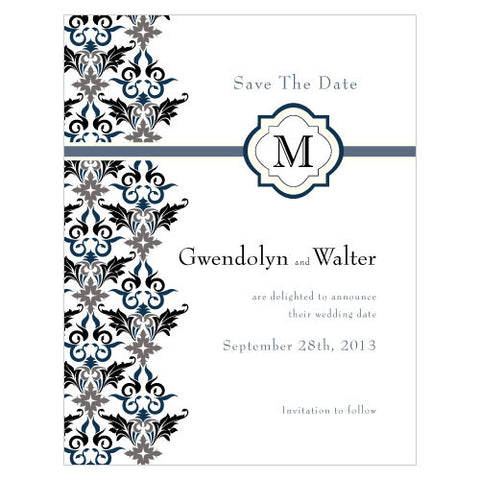 Lavish Monogram Save The Date Card Black