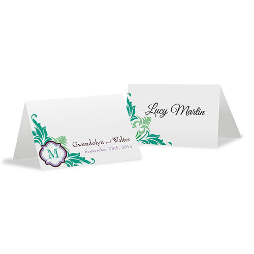 Lavish Monogram Place Card With Fold Black