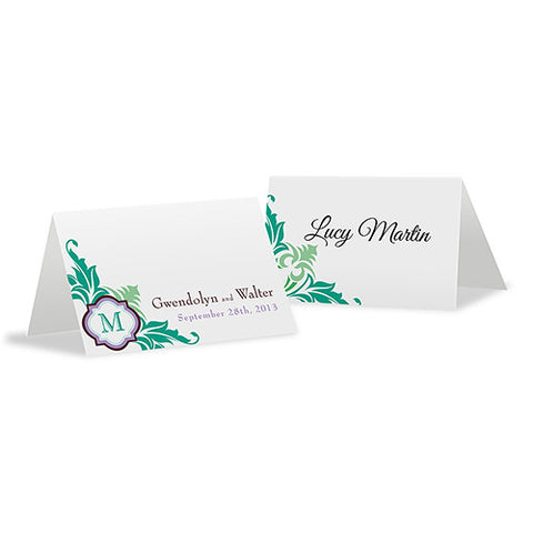 Lavish Monogram Place Card With Fold Black