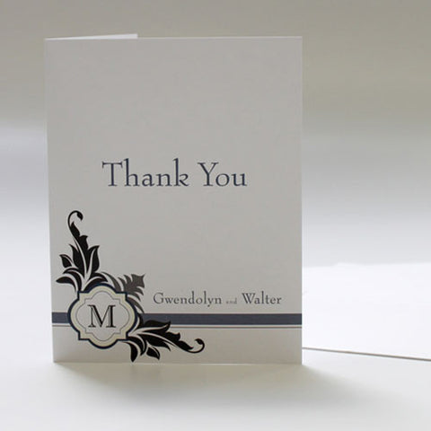Lavish Monogram Thank You Card Black