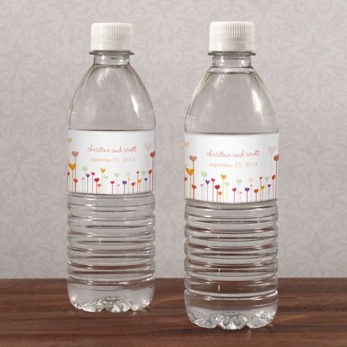 Hearts Water Bottle Label Warm