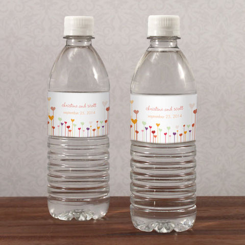 Hearts Water Bottle Label Warm