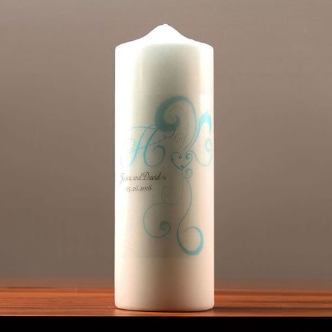 Heart Filigree Personalized Pillar Candles Ivory Lavender