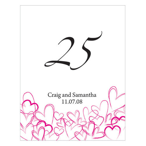 Contemporary Hearts Table Number Numbers 1-12 Lavender
