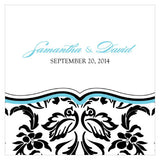 Love Bird Damask Square Tag Royal Blue And Black