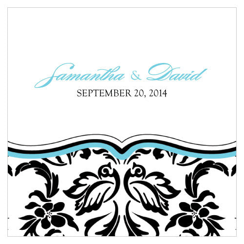 Love Bird Damask Square Tag Royal Blue And Black
