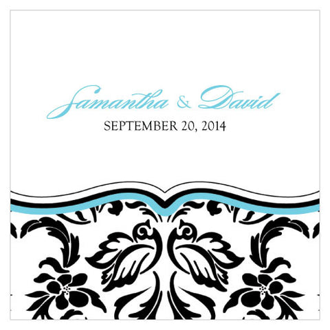 Love Bird Damask Square Tag Royal Blue And Black