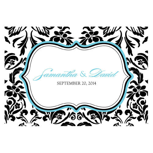 Love Bird Damask Large Rectangular Tag Royal Blue And Black