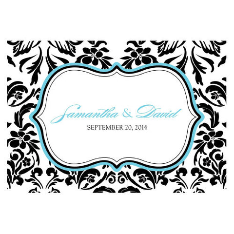 Love Bird Damask Large Rectangular Tag Royal Blue And Black
