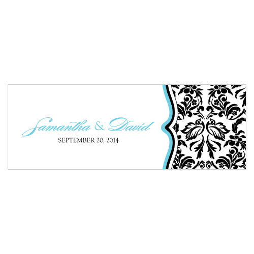 Love Bird Damask Small Rectangular Tag Royal Blue And Black