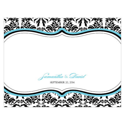 Love Bird Damask Note Card Royal Blue And Black