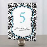 Love Bird Damask Table Number Numbers 1-12 Royal Blue And Black