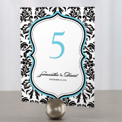Love Bird Damask Table Number Numbers 1-12 Royal Blue And Black
