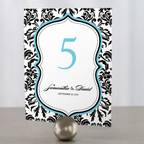 Love Bird Damask Table Number Numbers 1-12 Royal Blue And Black