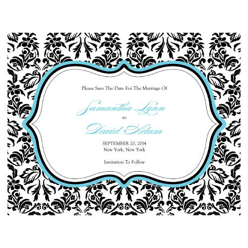 Love Bird Damask Save The Date Card Royal Blue And Black