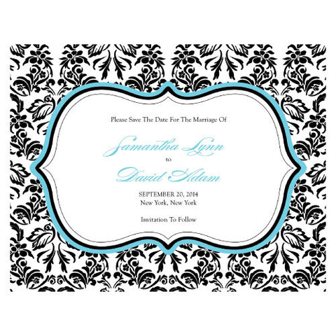 Love Bird Damask Save The Date Card Royal Blue And Black