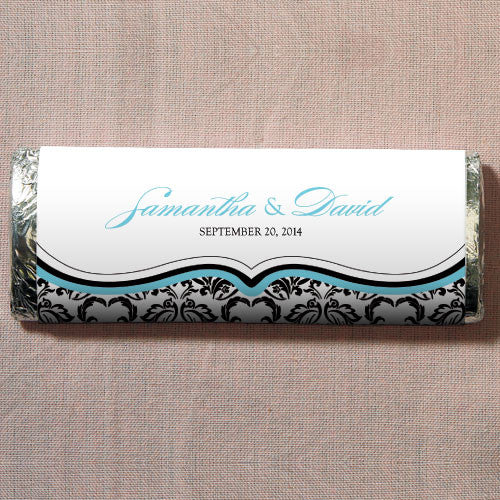 Love Bird Damask Nut Free Gourmet Milk Chocolate Bar Royal Blue And Black