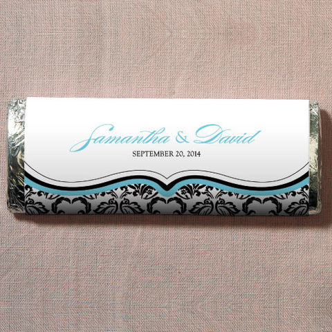 Love Bird Damask Nut Free Gourmet Milk Chocolate Bar Royal Blue And Black