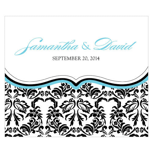 Love Bird Damask Rectangular Label Royal Blue And Black