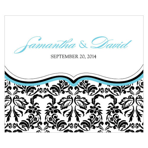 Love Bird Damask Rectangular Label Royal Blue And Black