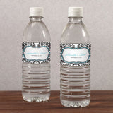 Love Bird Damask Water Bottle Label Royal Blue And Black