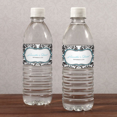 Love Bird Damask Water Bottle Label Royal Blue And Black