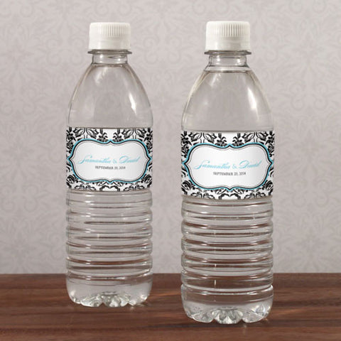 Love Bird Damask Water Bottle Label Royal Blue And Black