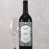 Love Bird Damask Wine Label Royal Blue And Black