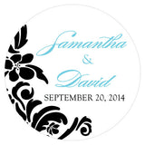 Love Bird Damask Small Sticker Royal Blue And Black