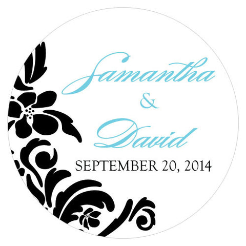 Love Bird Damask Small Sticker Royal Blue And Black
