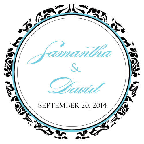 Love Bird Damask Large Sticker Royal Blue And Black