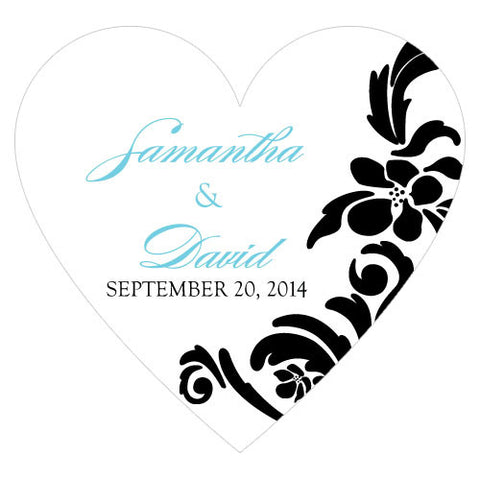 Love Bird Damask Heart Sticker Royal Blue And Black