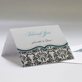 Love Bird Damask Thank You Card Royal Blue And Black