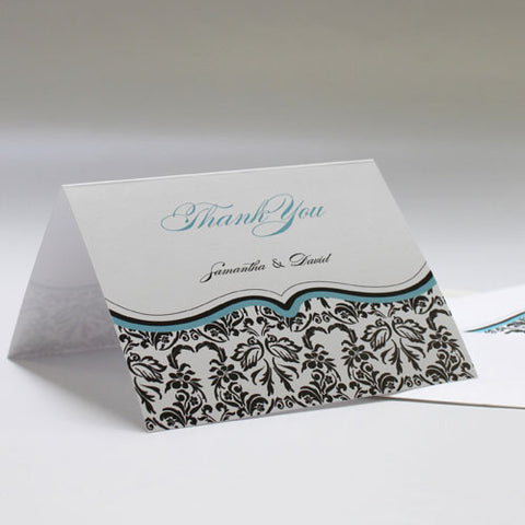 Love Bird Damask Thank You Card Royal Blue And Black