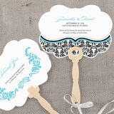 Love Bird Damask Personalized Hand Fan Royal Blue And Black