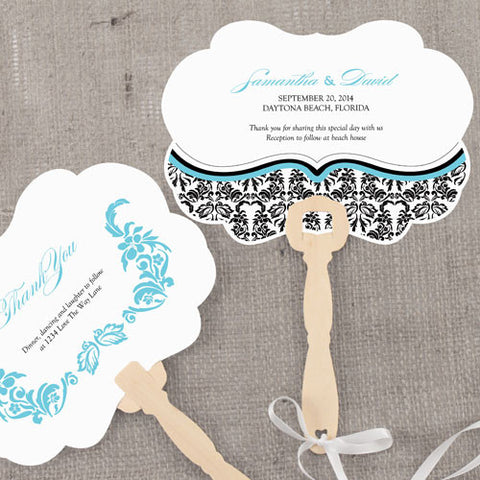 Love Bird Damask Personalized Hand Fan Royal Blue And Black