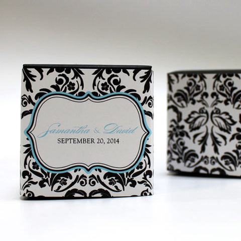 Love Bird Damask Cube Favor Box Wrap Royal Blue And Black