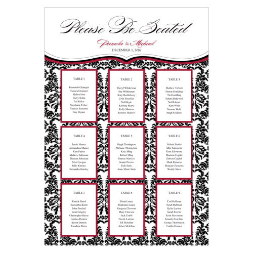 Personalized Seating Chart Kit with Love Bird Damask Design Royal Blue And Black