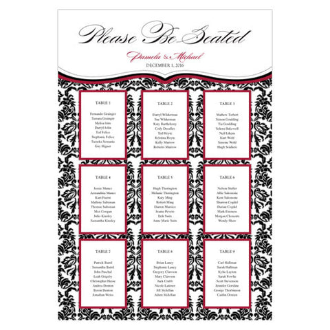 Personalized Seating Chart Kit with Love Bird Damask Design Royal Blue And Black