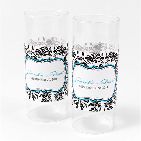 Love Bird Damask Mini Luminary Wrap Royal Blue And Black