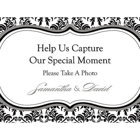"Love Bird Damask" Disposable Camera Table Sign